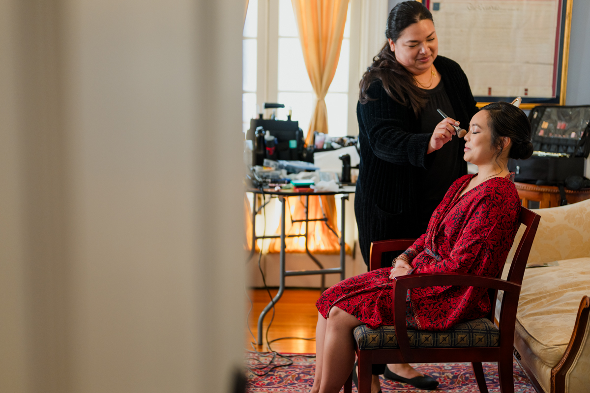 Bride Getting Ready at Rosemont Manor in Berryville Virginia, Winter Wedding, Emily Mar Photography